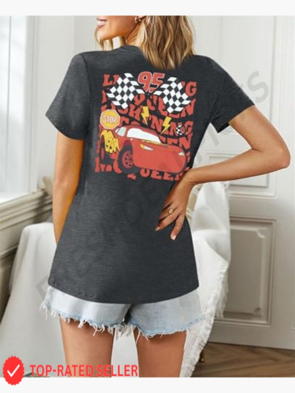 Racing T Shirt Women Race Checkered Flag Fast Cars Lover Tee Short Sleeve - Picture 4 of 7